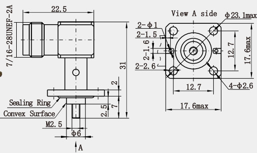 TNC Female Right Angle 4-hole Flange RF Connector with Microstrip