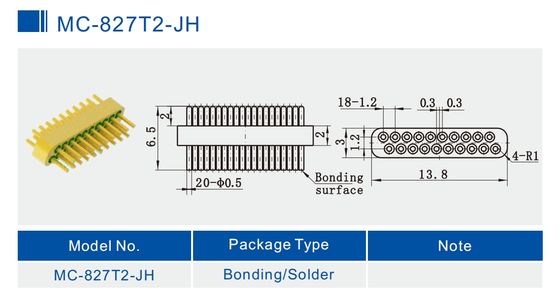 20 Pins Diameter 0.5mm 2 Rows Hermetic Header with Gold Wire Bonding Surface MC-827T2-JH